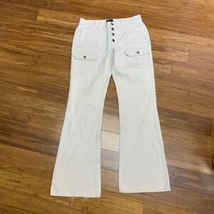 Y2K Bailey's Point Flare Leg Cargo Pants Womens Size 6‎ Button Fly Cream Utility